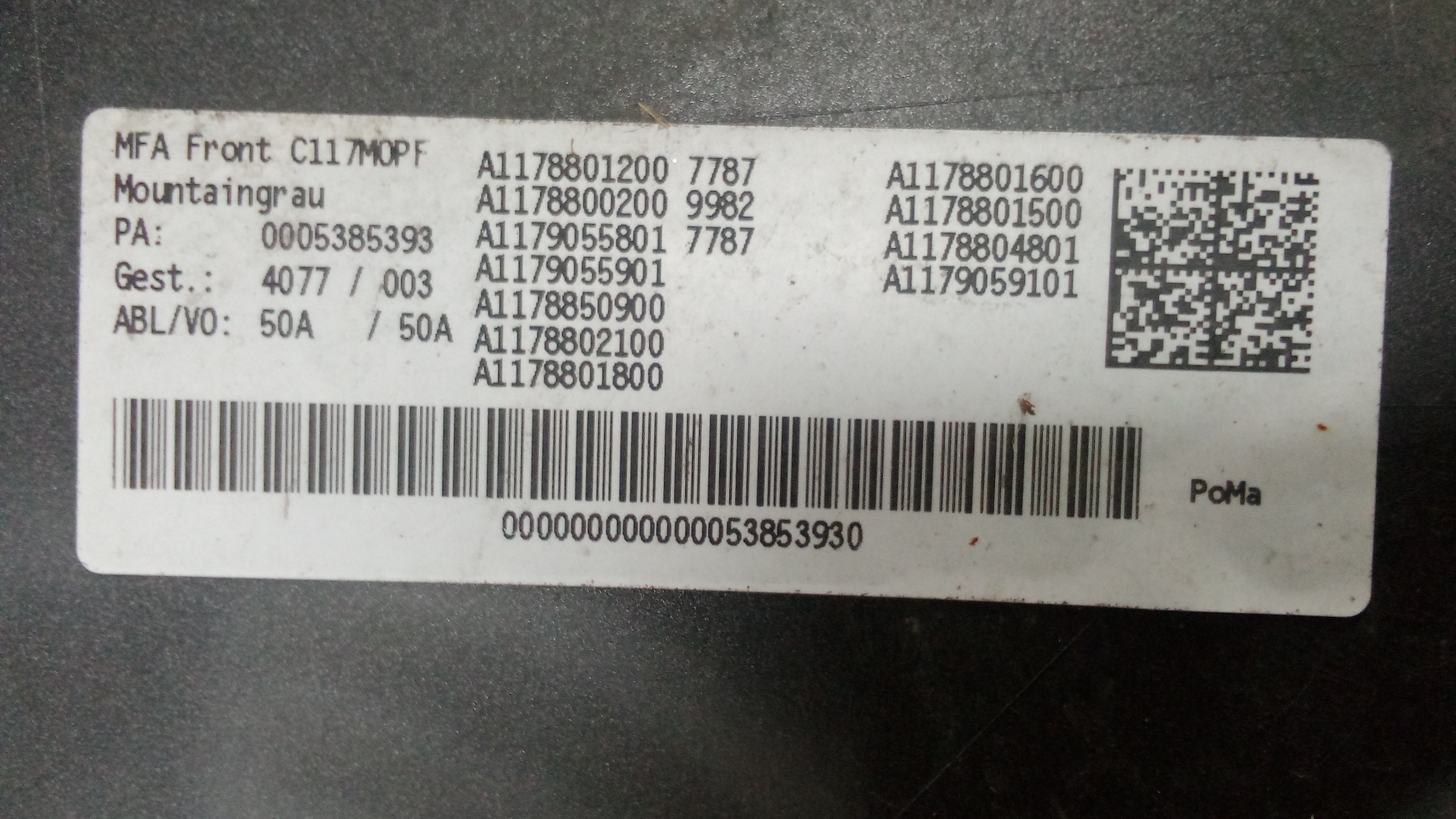 A1178801200 787 Mercedes C117 CLA Stoßstange Vorne Mountaingrau #LL
